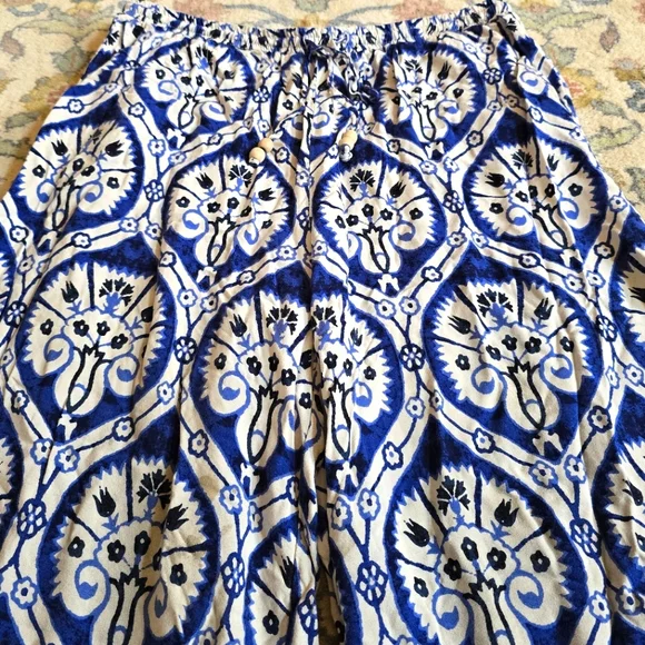 Haute Hippie Blue And White Mosiac Palazzo Wide-Leg Pants Women's L - Picture 3 of 10